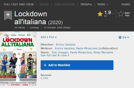 《意大利式封城》在IMDb上仅有1.9分