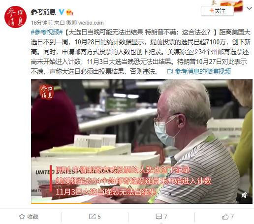 大选日当晚可能无法出结果 特朗普不满：这合法么？