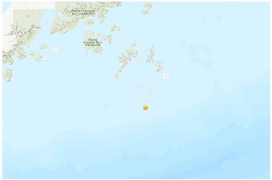 美国阿拉斯加州附近海域发生5.1级地震。（图片来源：美国地质勘探局网站截图）
