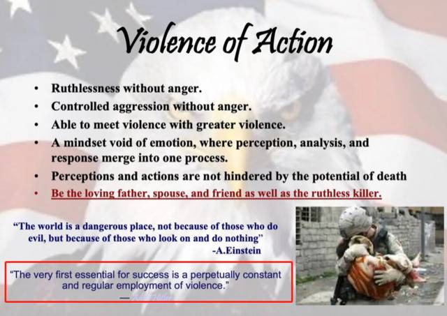 涉事培训材料，红框处为希特勒言论：成功的首要条件，就是要永远不变地定期使用暴力