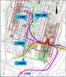 白云机场T3航站楼交通枢纽线路布置示意图