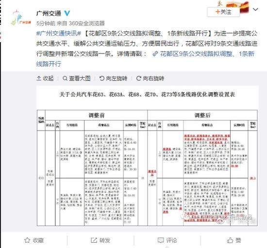 广州花都区9条公交线路拟调整、1条新线路开行