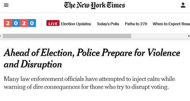 △《纽约时报》报道，在大选前，美国警方为暴力和混乱作准备