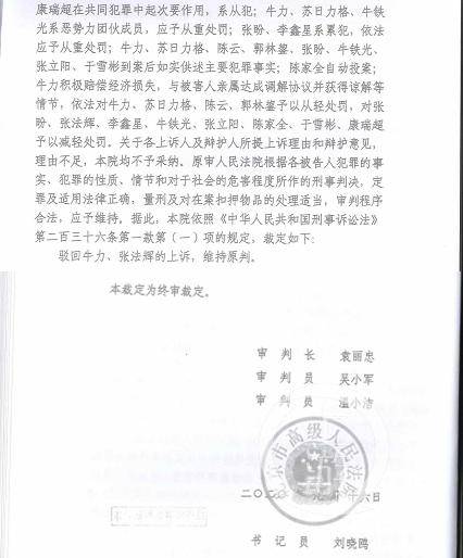 北京市高院做出终审裁定：驳回牛力、张法辉的上诉，维持原判。/受访者供图