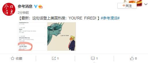 最新：这句话登上美国热搜：YOU'RE FIRED!