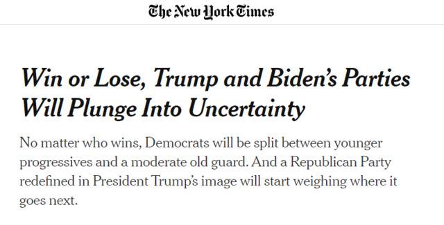 图为《纽约时报》对于民主党内部矛盾的报道