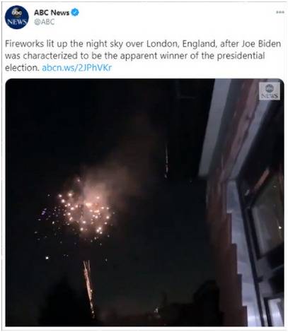 俄媒：美媒太过兴奋，甚至将伦敦焰火表演当成庆祝拜登“胜选”