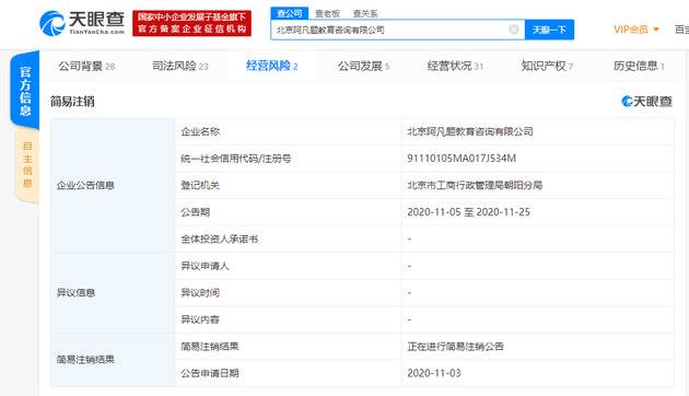 阿凡题搜题关联公司申请简易注销，曾因涉及推送低俗信息被处罚