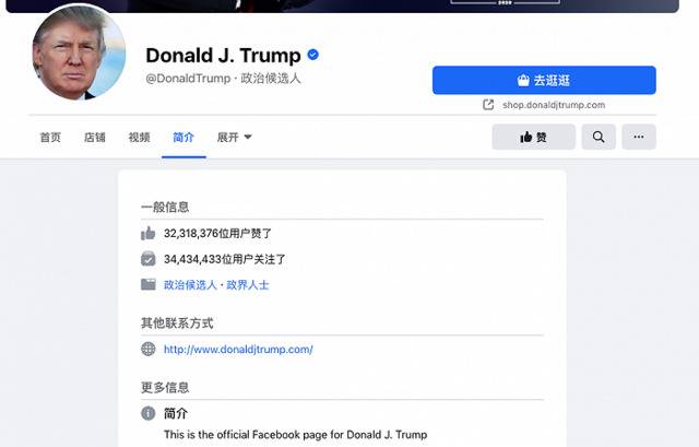 Facebook将特朗普头衔变更为“政治候选人”