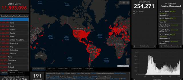 美国新冠肺炎确诊病例累计11893096例