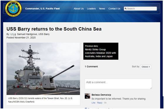 张嘴就来！美海军高调宣布“巴里”号驱逐舰重返南海，还宣称将“促进和平与稳定”