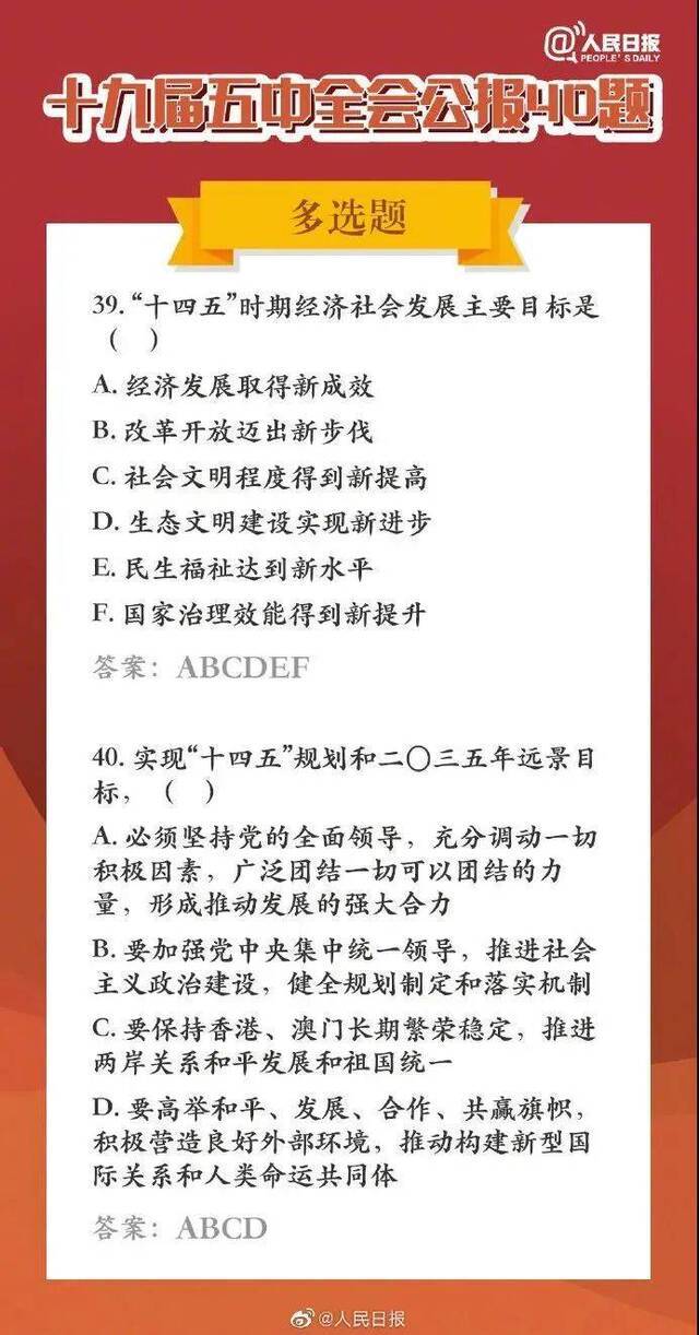 学习进行时  长知识！五中全会公报40题，你会做几道题？