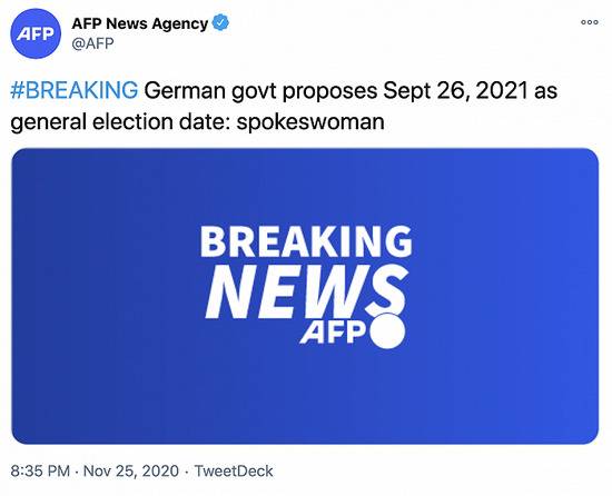 德国政府提议将2021年9月26日定为大选日
