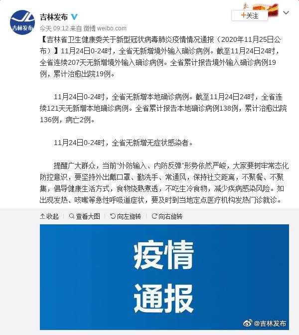 吉林省卫生健康委关于新型冠状病毒肺炎疫情情况通报