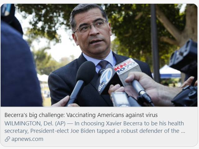 贝塞拉面临的一大挑战：为美国人接种疫苗抵抗病毒。/美联社报道截图