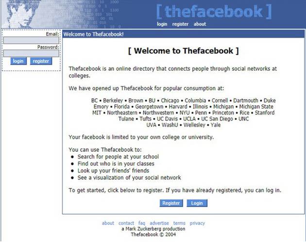 2004年，Facebook首次亮相时的登录页面