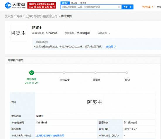 B站申请阿婆主商标