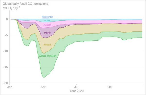 2020年每日碳排放量降幅，“碳简报”网站报道截图