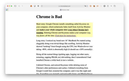 只为告诉你“Chrome is Bad” 有人专门建了个网站