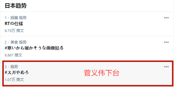 17日上午的日本推特热搜榜（网页截图）