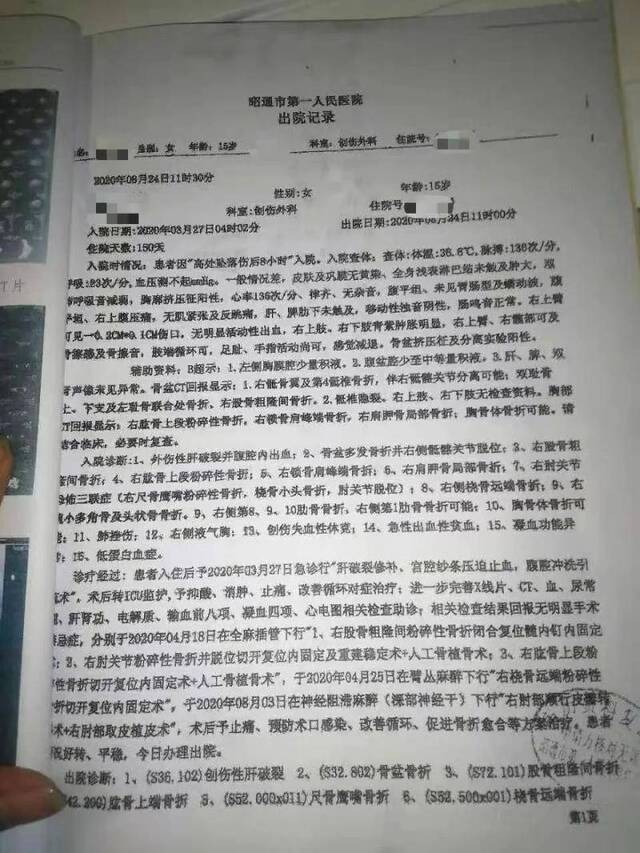 耿某的出院记录。图片来源：受访者提供