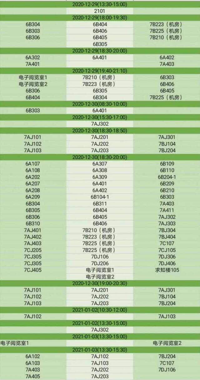 做一个有位子的人12.28~01.03考试教室安排