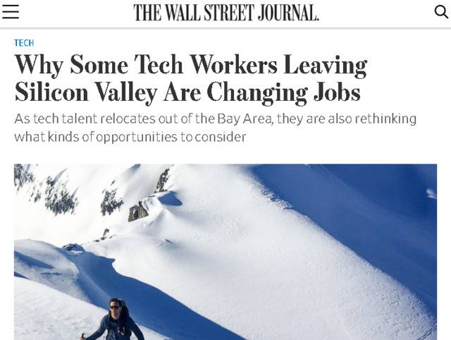 △《华尔街日报》称，不少科技人才今年选择离开硅谷