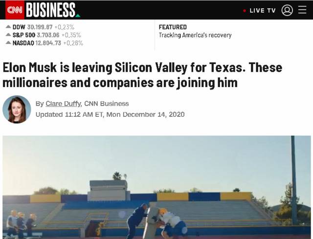 △CNN报道，马斯克离开硅谷前往得克萨斯州，还有不少企业和企业家也是如此
