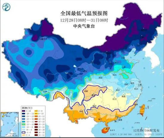 2020年12月28日至31日过程最低气温预报