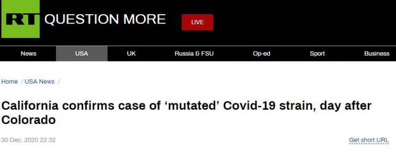 科罗拉多州之后，加利福尼亚州也出现感染变异新冠病毒病例