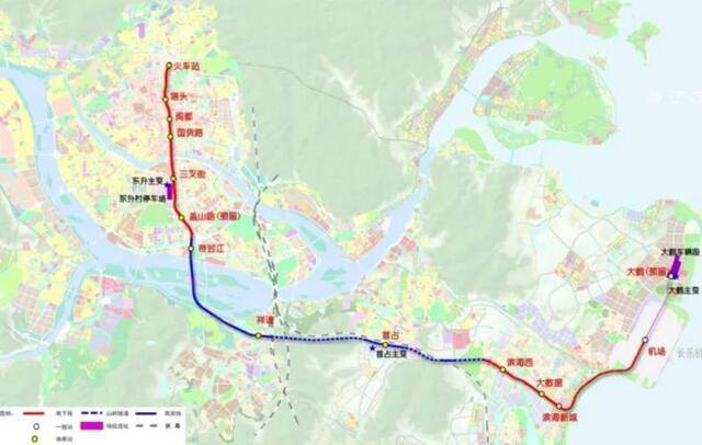 福州市区至机场城际铁路闽侯段线路示意图