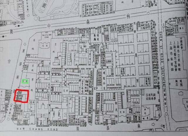 我家半个绞圈房（红圈）和赵丹的旧宅（绿圈）相邻