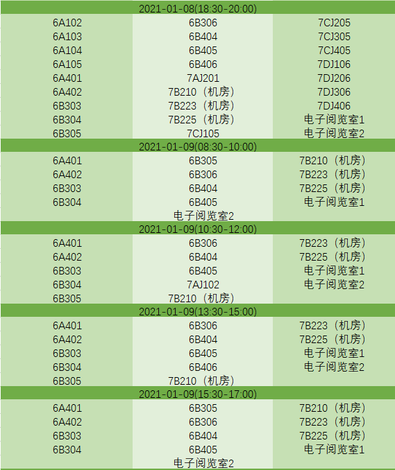 做一个有位子的人  1.04~1.10考试教室安排