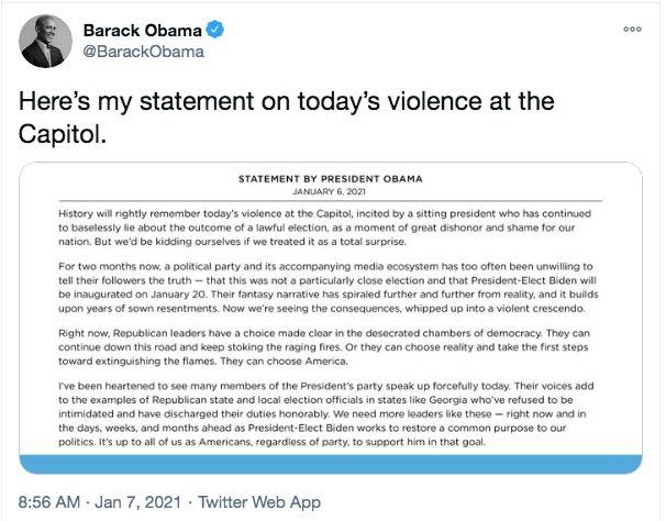奥巴马在推特发表的声明