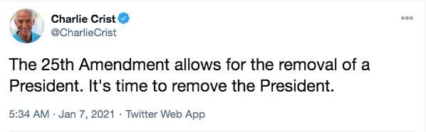 查理·克瑞斯特在推特上呼吁罢免总统。