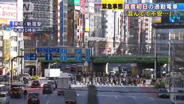 8日早上10点，东京新宿站（朝日电视台截图）