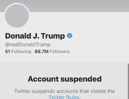 特朗普的Twitter页面已经显示为“账号已停用”