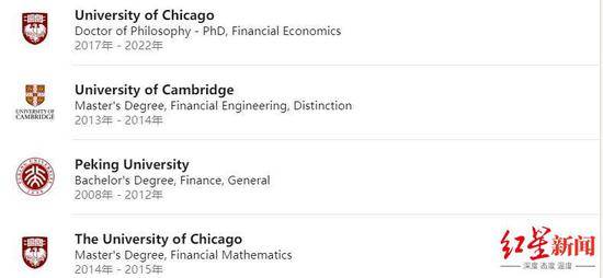 领英显示，范怡然先后就读于北京大学、剑桥大学和芝加哥大学。截图