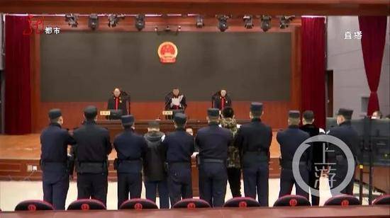  2020年11月20日，黑龙江牡丹江市中院对辛龙华黑恶势力团伙15人宣判。/极光新闻庭审直播截图