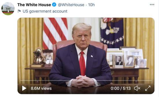 特朗普通过白宫官方账号发布视频声明。