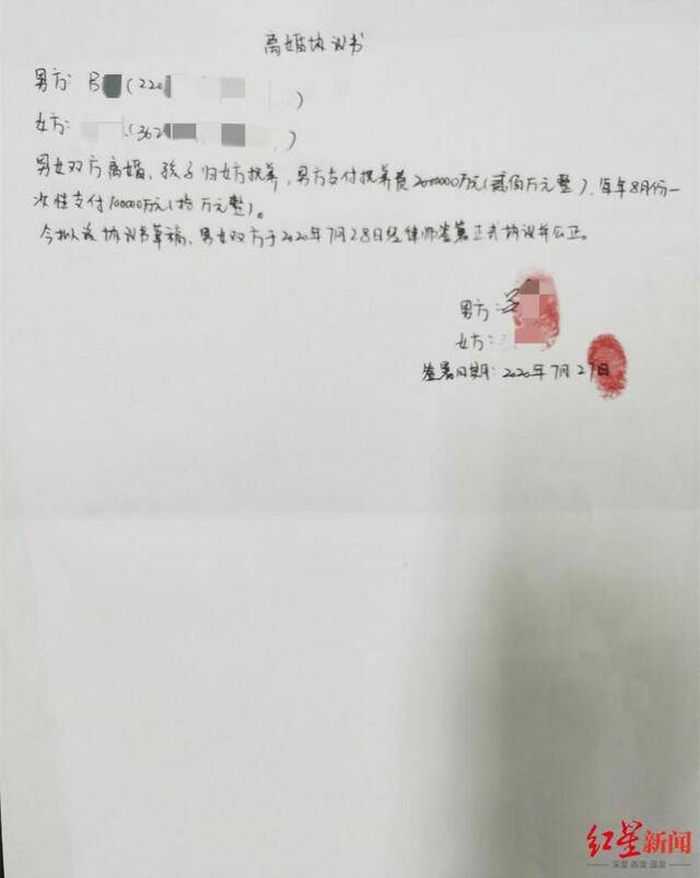 ↑小兰与吕某的“离婚协议书”。