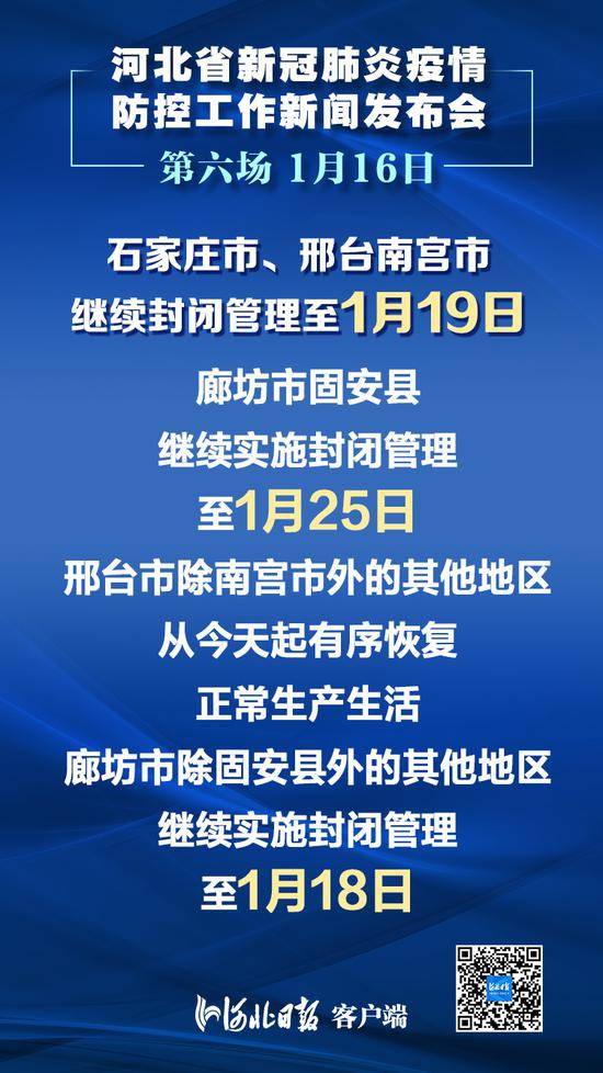 16日河北发布会要点:石家庄、南宫将封闭管理至19日 固安封闭管理至25日