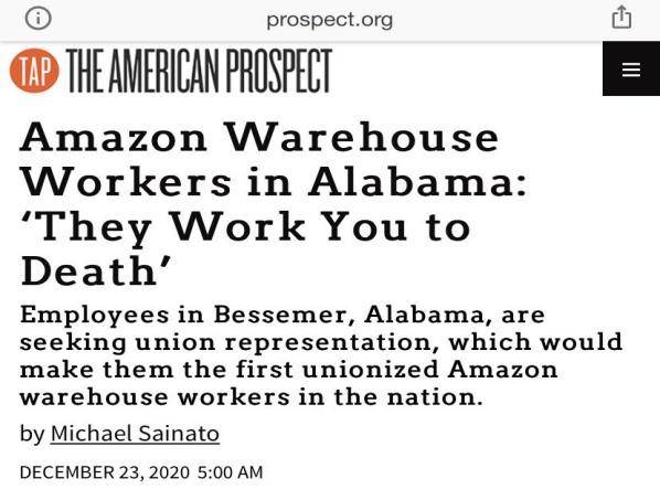 △《美国展望》杂志报道，亚马逊员工批评公司说：“他们简直想累死你”