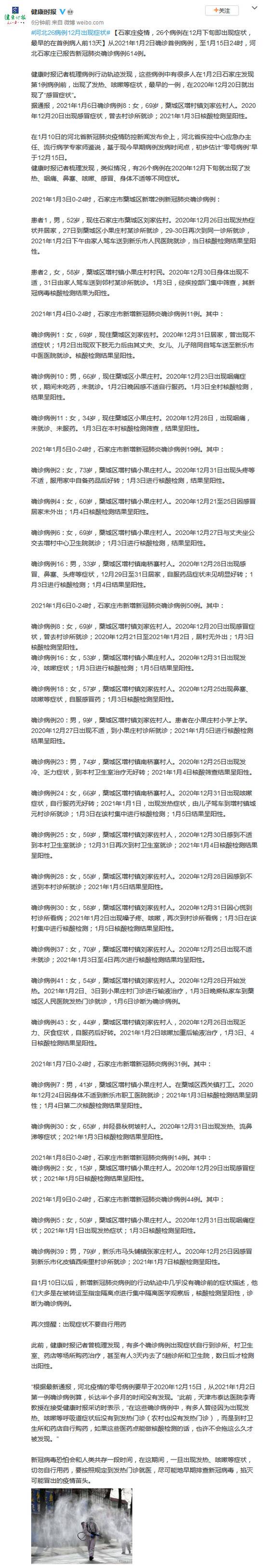 石家庄疫情，26个病例在12月下旬即出现症状，最早的在首例病人前13天