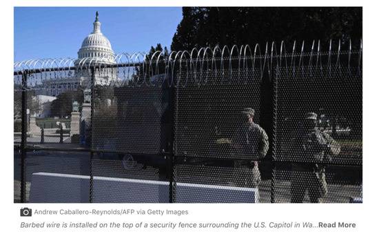 华盛顿特区设置围栏的范围。/《华盛顿邮报》网站截图