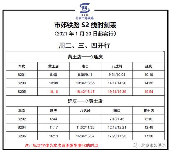 1月20日起 北京市郊铁路各线开行时点调整