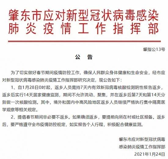 黑龙江肇东：28日0时起，返乡人员需持7天内核酸阴性报告，并进行14天居家健康监测