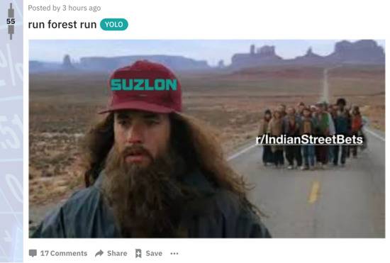 （图说：印度网友制作的表情包，散户们准备大量买入Suzlon的股票。）