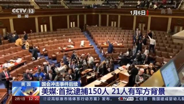 美媒:涉冲击国会事件 首批逮捕150人中21人具有军方背景