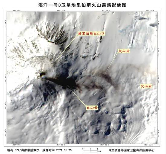 首次！海洋一号D卫星“捕捉”到南极埃里伯斯火山喷发